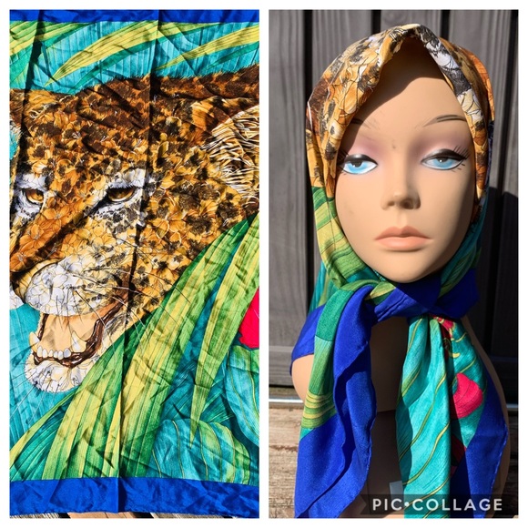 Salvatore Ferragamo Accessories - Vtg. Salvatore Ferragamo Leopard Cat Silk …